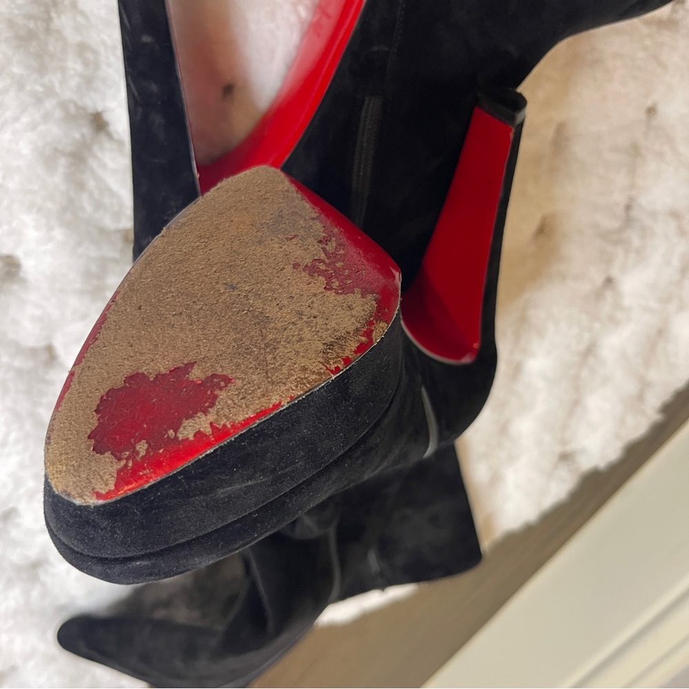 Christian Louboutin Black Heeled Boots with Red Soles - Picture 8 of 15